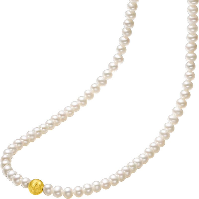 周六福（ZLF）黄18K金淡水珍珠项链女猫眼小金珠砂珠串珠链 约40+3cm（可调节）