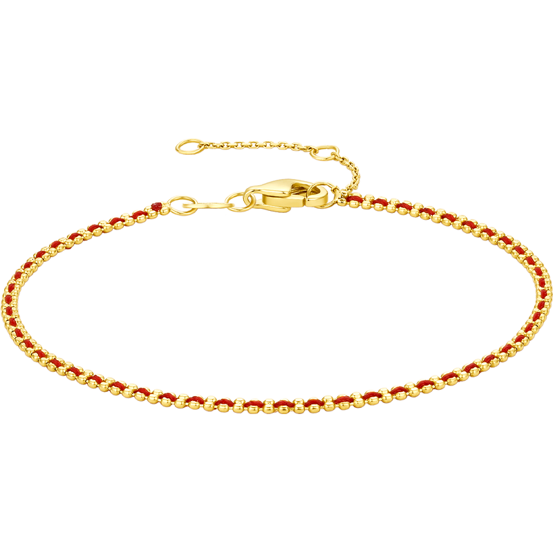 周六福 ZHOU LIU FU幸运绳黄18K金手链女 C0711645 红绳 约15+3cm