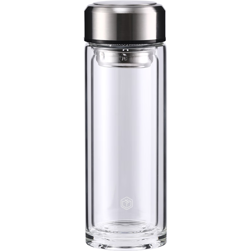 京东京造 双层加厚玻璃杯 无铅高硼硅带茶隔水杯304茶隔泡茶杯男士360mL