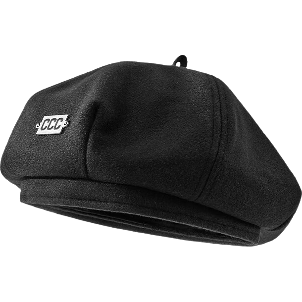 勋阳宇乐日系画家帽子女英伦韩版百搭韩系显脸小贝雷帽铁标黑色百搭复古帽 黑色-【高品质】