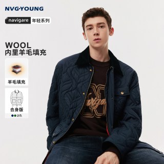 navigare 意大利小帆船蓝色复古工装夹克男冬季保暖棉服外套