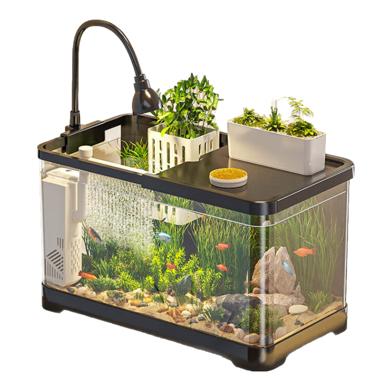 阔庭（KUOTING）鱼缸懒人鱼缸家用客厅办公室水培吊篮金鱼缸过滤鱼缸黑色款 鱼缸【黑色·升级造景套餐】
