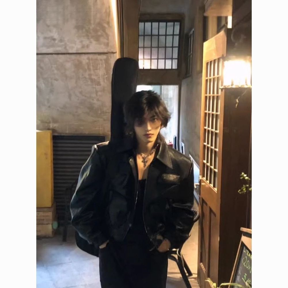 皮衣外套男女高级感秋冬季痞帅猎装夹克复古骑行服