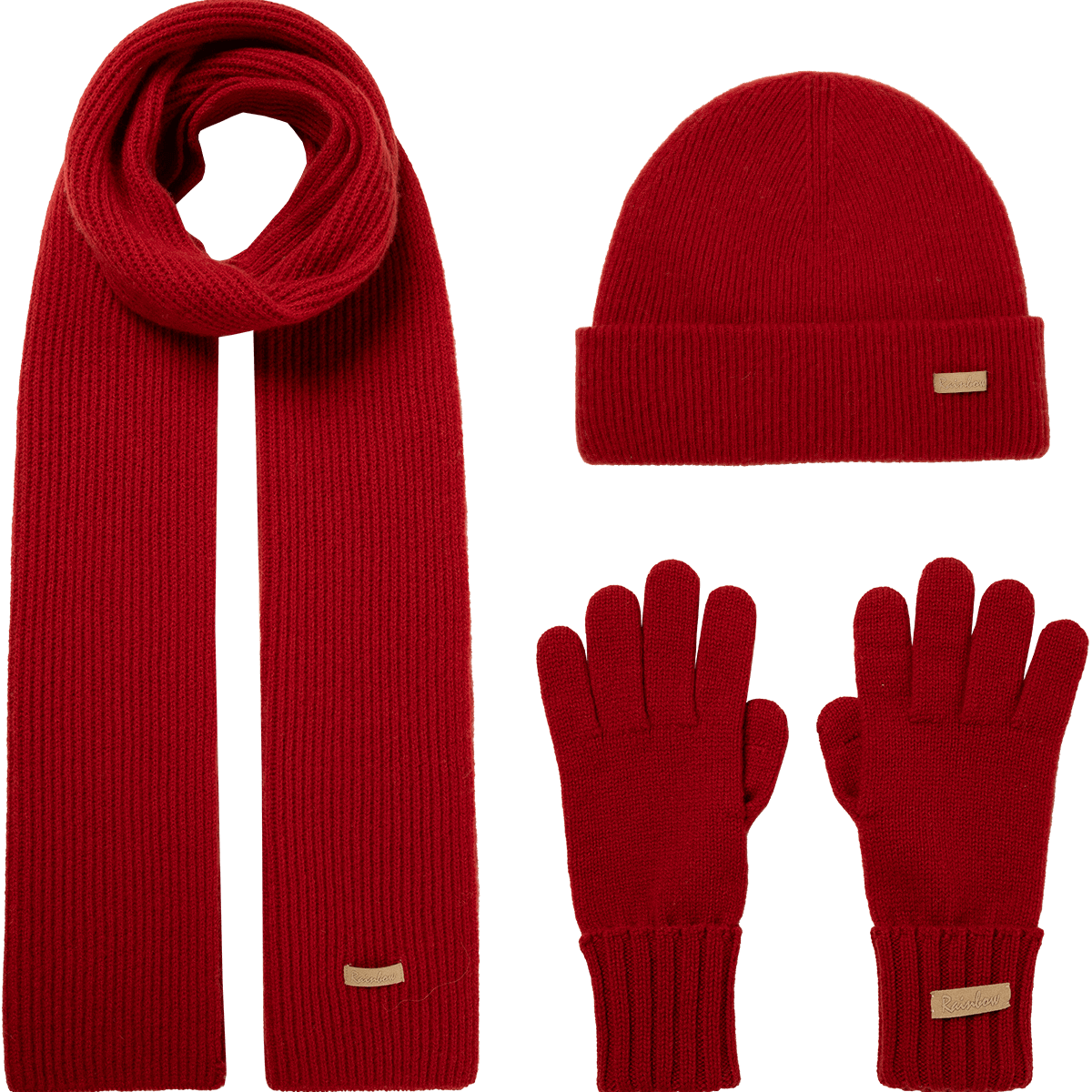 Siggi纯羊毛围巾帽子手套三件套秋冬季女生加厚保暖圣诞新年红礼盒 烈焰红（礼盒装）