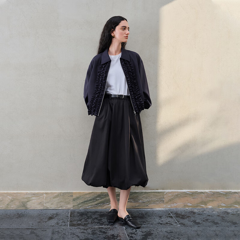  ZIQIAO/自巧 设计感木耳边 女士短外套  M (尺码：4）