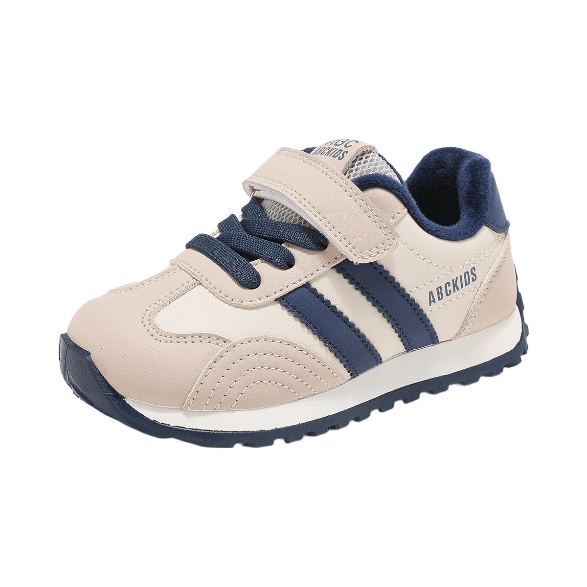 ABC KIDS童鞋时尚儿童简约加绒运动鞋2025冬季保暖男女童跑步二棉鞋 灰米蓝 35 内长约22cm