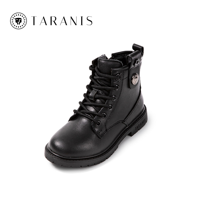 泰兰尼斯冬季儿童马丁靴加绒保暖皮鞋舒适户外防寒短靴小皮鞋