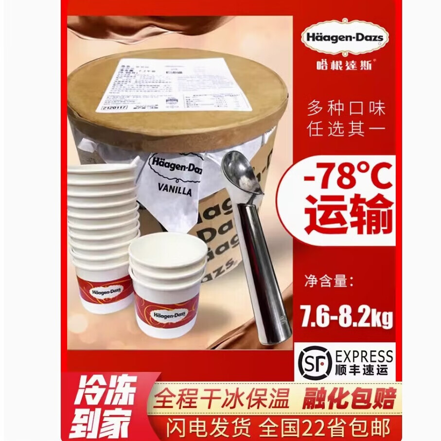哈根达斯正品 哈根达斯大桶装 Haagen-Dazs冰激凌自助餐商用 顺丰冷链到家 大桶香草味(7.4kg)