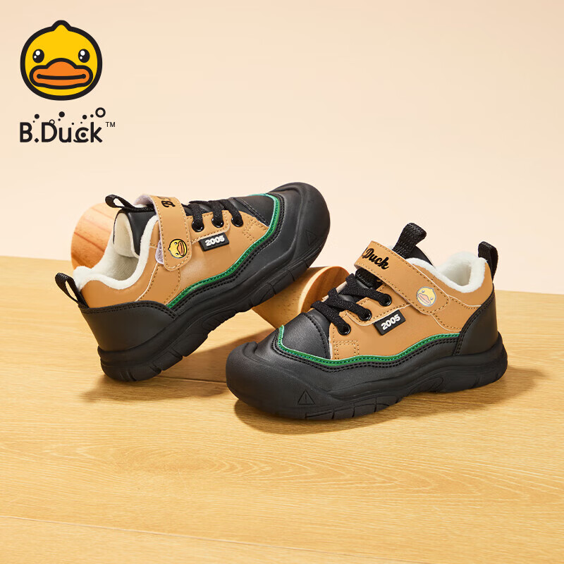 B.Duck【5折】B.Duck小黄鸭童鞋男童棉鞋冬季儿童鞋子二棉运动鞋加 棕黑 24 码 适合脚长14.2-14.7cm