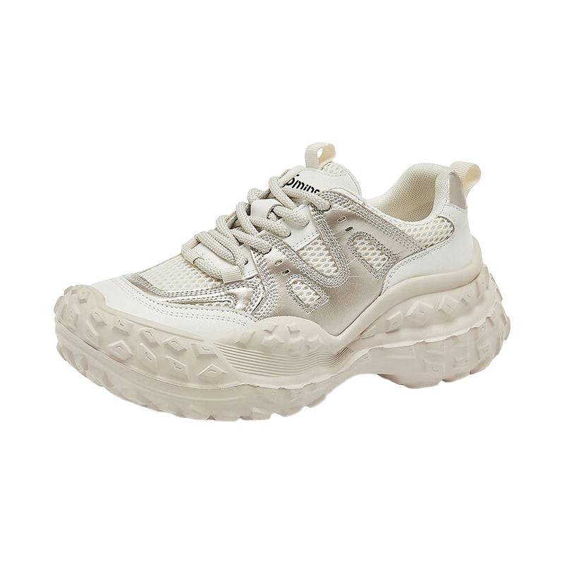 15MINS轮胎底榴莲鞋女2025秋季厚底增高休闲百搭运动坦克巴黎老爹鞋 米金色 37