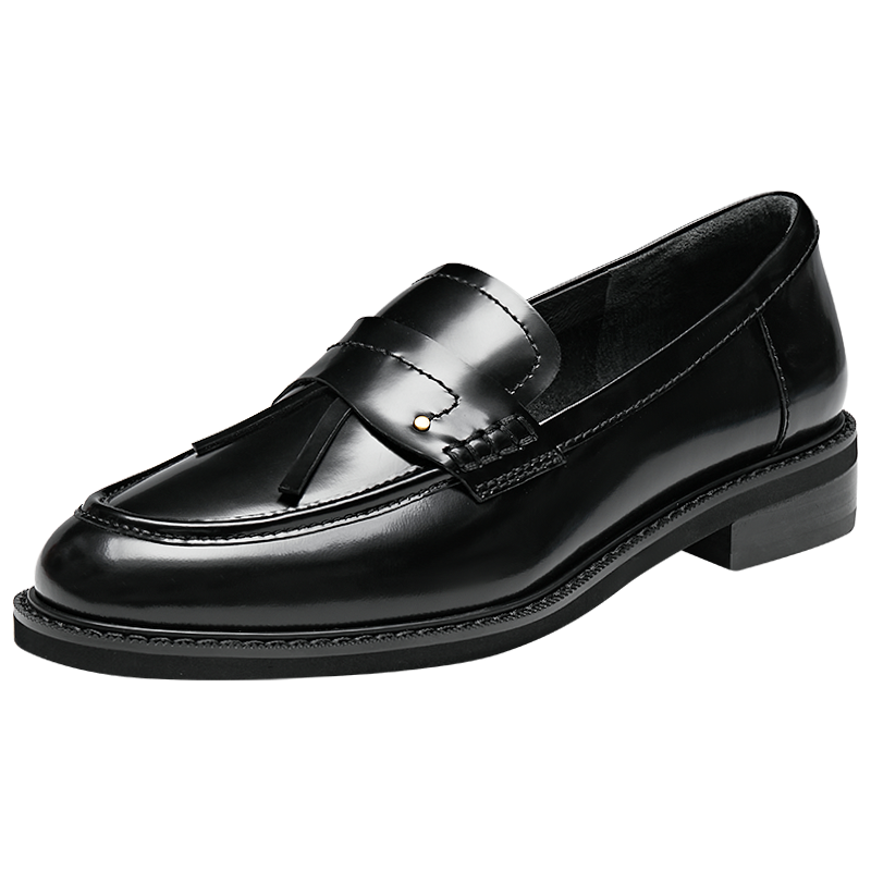 思加图2024秋季新款甲壳虫爵士乐福鞋低跟黑色小皮鞋女单鞋EYN01CA4