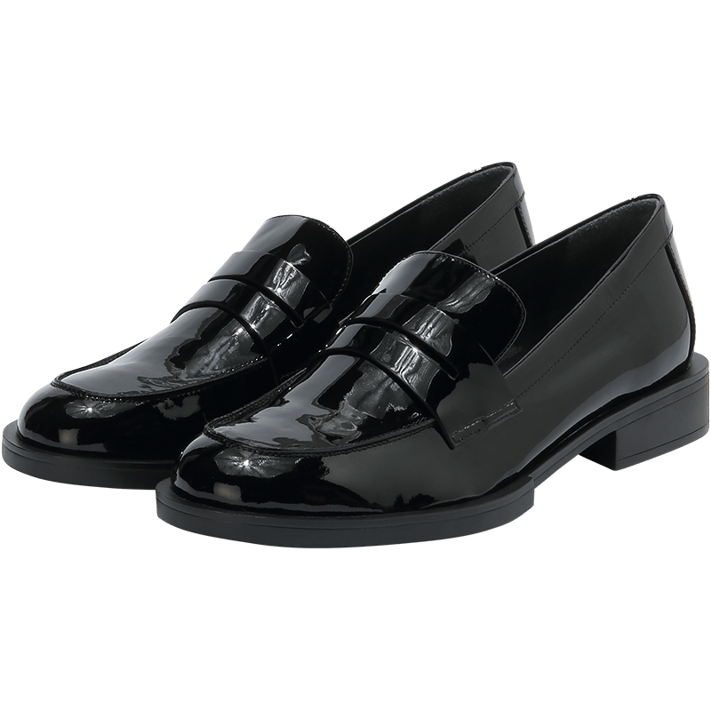 STACCATO 思加图冬季英伦风经典薄底乐福鞋圆头粗跟休闲单鞋