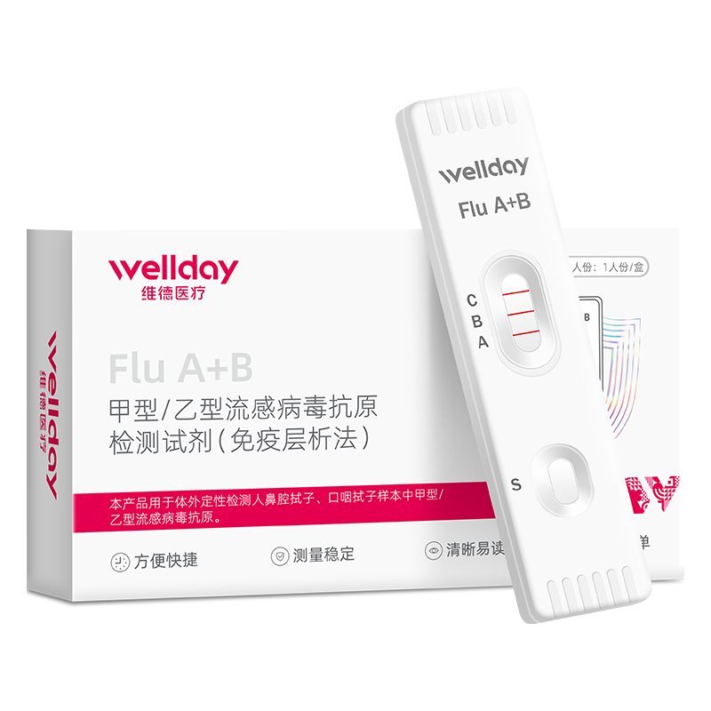 维德（WELLDAY）甲流乙流感病毒检测试剂盒鼻塞咽痛感冒发热老人儿童可测 【流感抗原检测】甲型/乙型 1人份