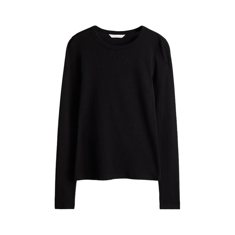  H&M 修身 女士T恤  黑色 （后背有线条设计） S 160/88