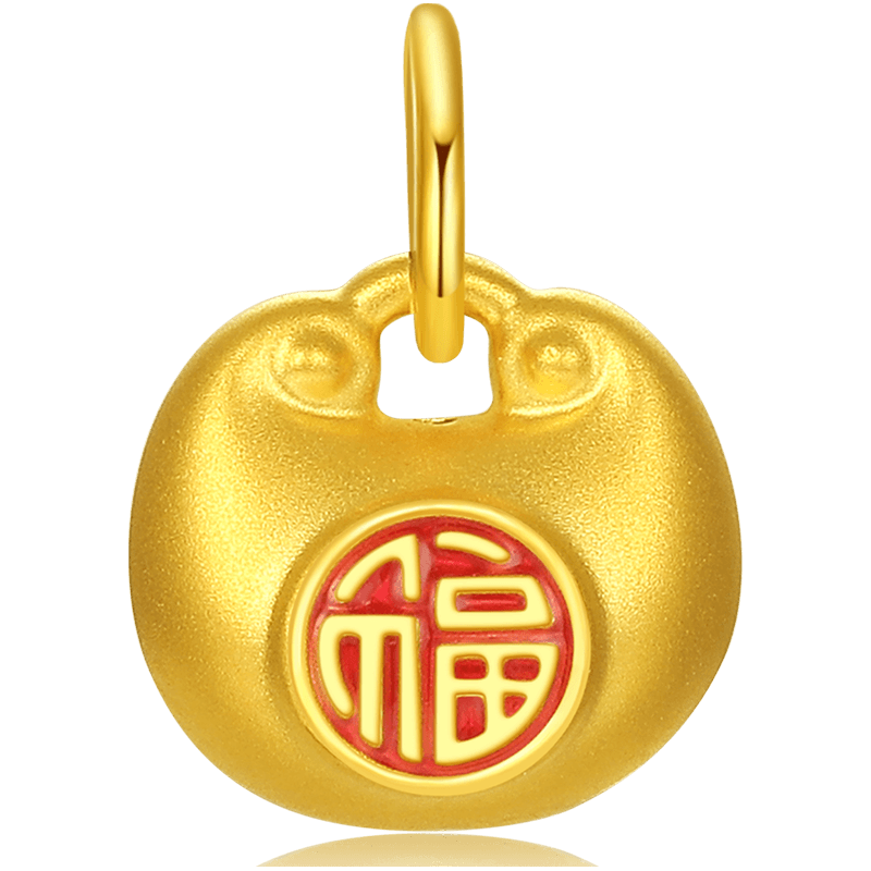 潮宏基金坨坨足金挂坠黄金吊坠转运串珠小胖福锁包福锁硬金