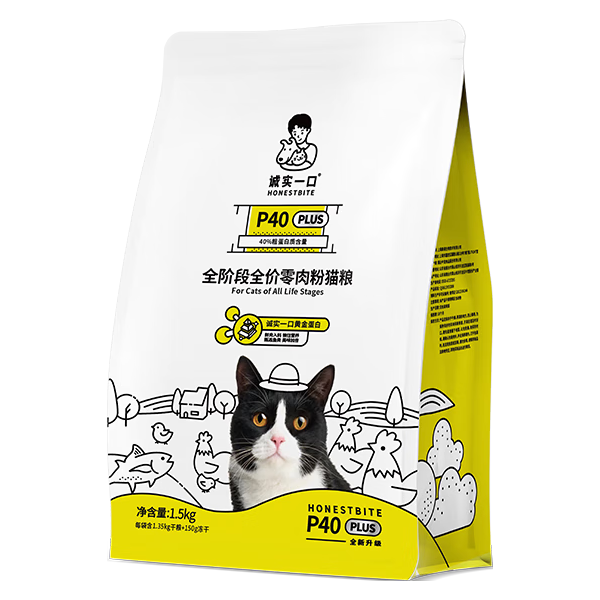 诚实一口P40 PLUS冻干猫干粮 鸡鱼味1.5kg*4袋【经典版】有效期至26年9月