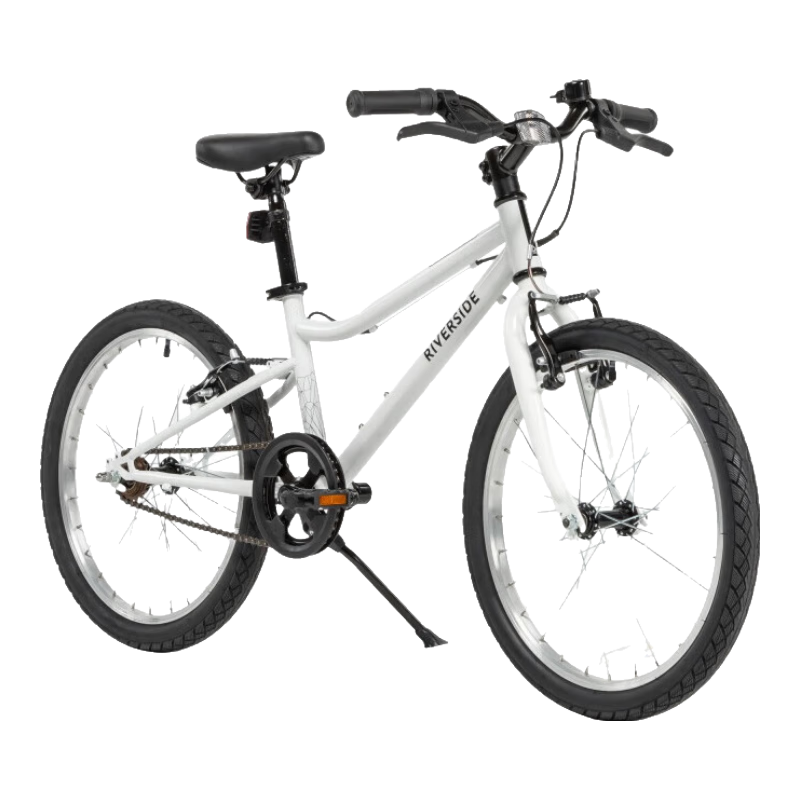 迪卡侬（DECATHLON）混合路面自行车RIVERSIDE变速钢制车架青少年儿童带脚撑车铃 带脚撑(单速) 20寸 白色