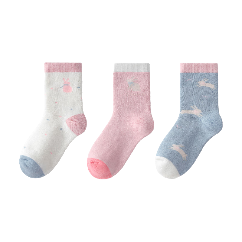 英氏（YEEHOO）3双装儿童袜子男女童秋冬棉加厚毛圈袜7A抗菌消臭地板袜 玉兔奇遇 【三双装】 3双 13岁以上 (XL) 12-15岁
