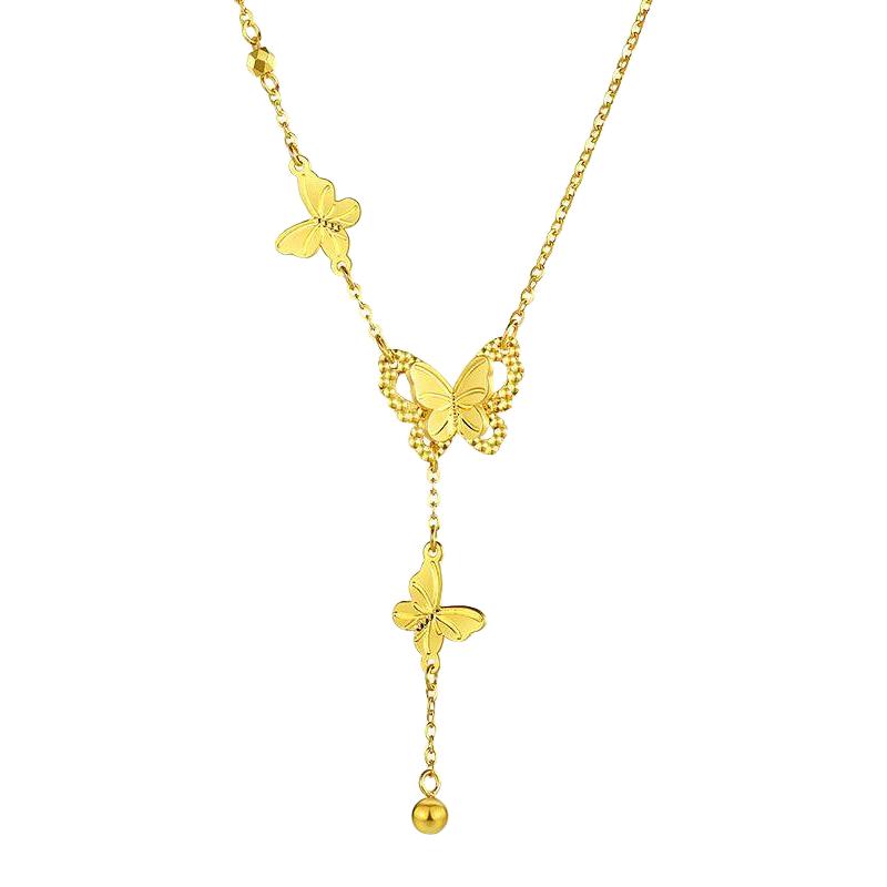 周大生黄金项链女足金流苏小仙蝶双层蝴蝶套链送女友礼物4.32g