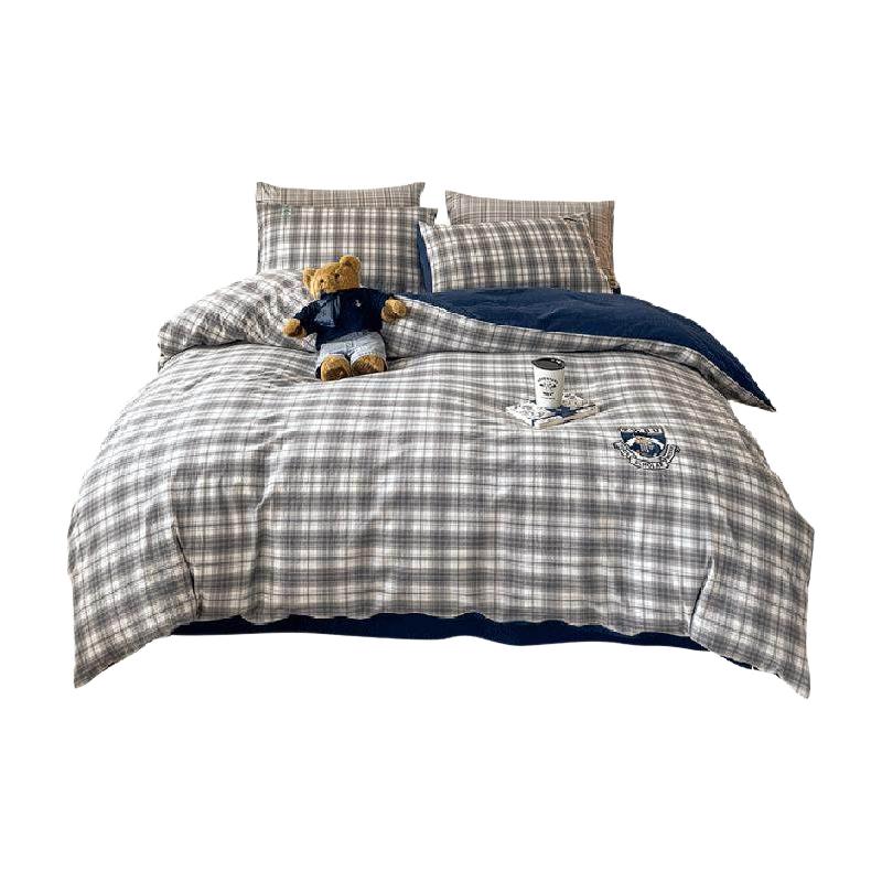 TEENIE WEENIE小熊春秋全棉四件套纯棉被套床单宿舍被罩床笠三件套四季可用 休闲学院-梨落玉+1号蓝 0.9/1.2m床单三件套-被套150*200