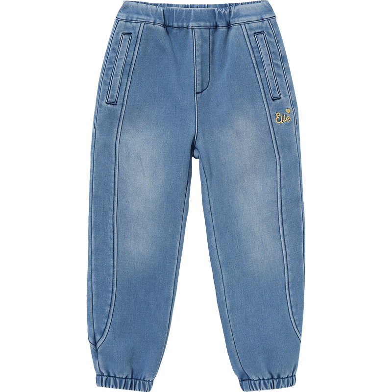 ELLE KIDS 秋冬季女童牛仔裤儿童加厚休闲束脚裤保暖