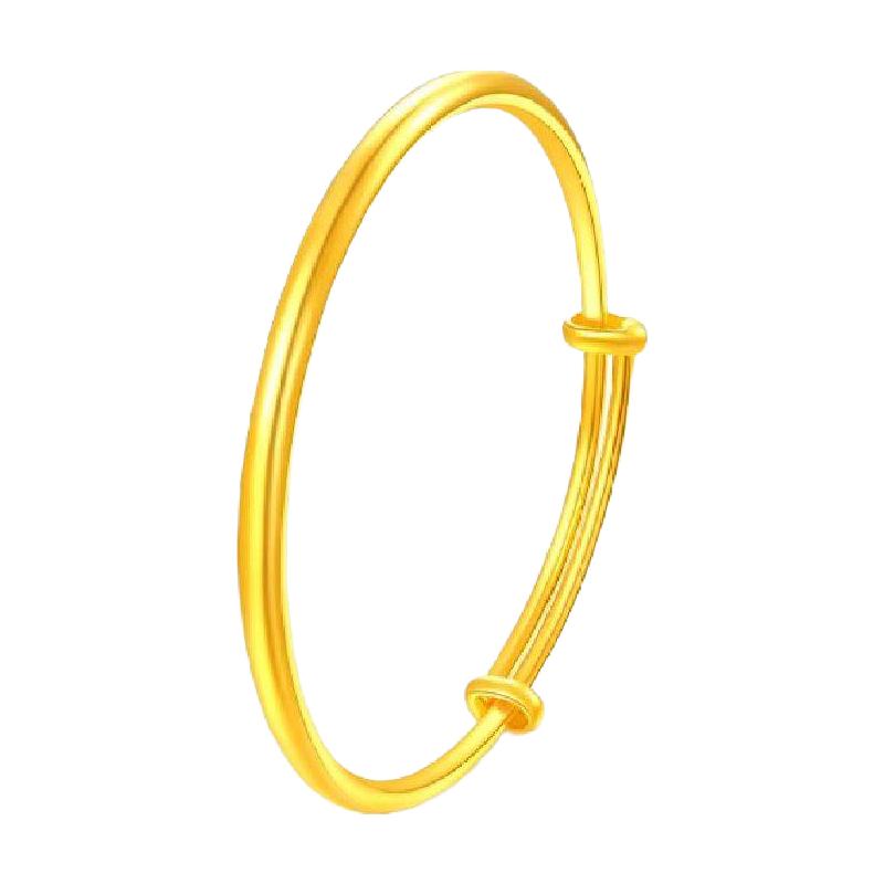 梦金园素圈999足金黄金手镯宝宝婴儿满月金饰儿童推拉镯周岁 5.04g