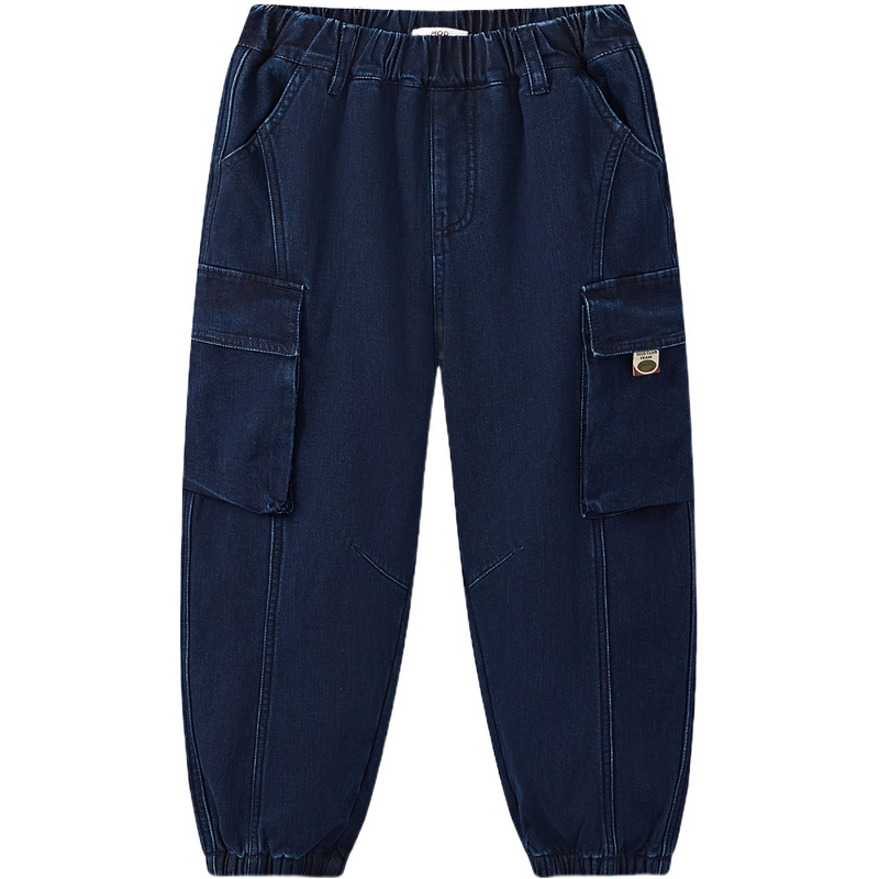 马骑顿MQD男童25冬户外工装裤大口袋束脚裤露营运动牛仔裤 深牛仔蓝 160
