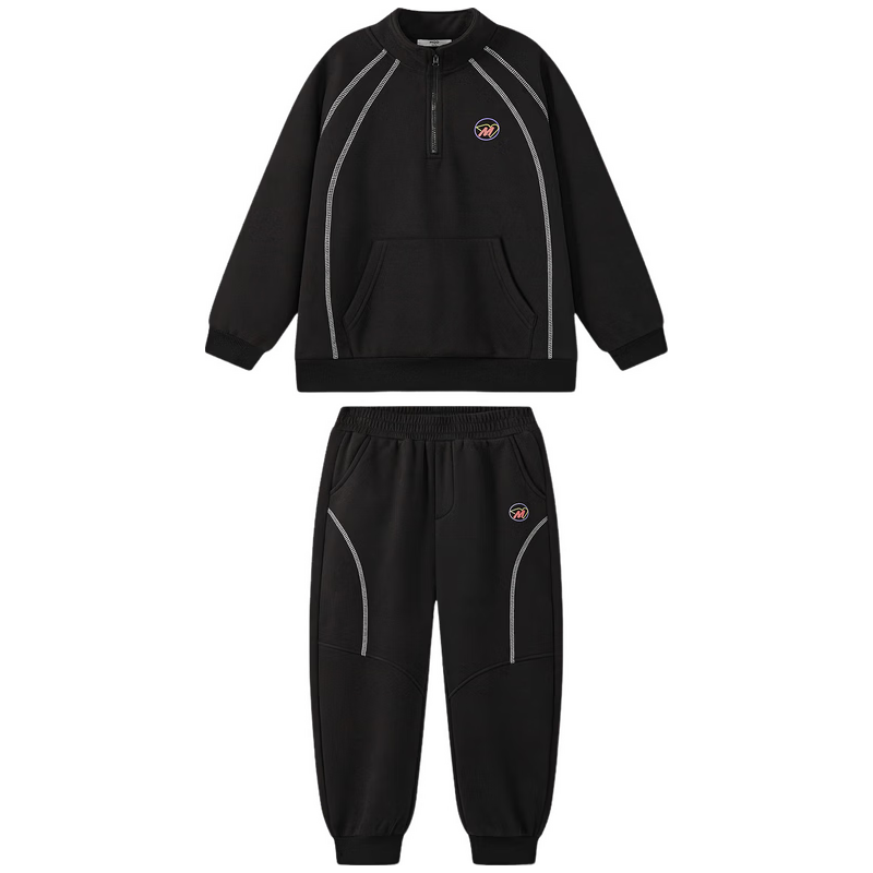 马骑顿【两件套】MQD男童25冬字母插肩袖卫衣卫裤套装 黑色 150