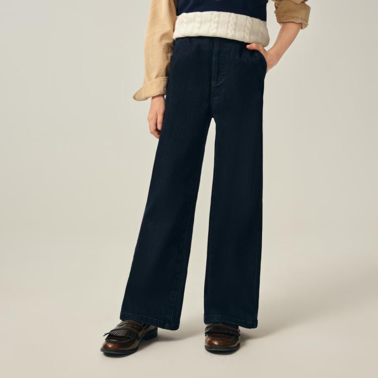 E-LAND KIDS 【加厚】衣恋童装女童裤子25年秋冬休闲直筒裤加厚牛仔裤