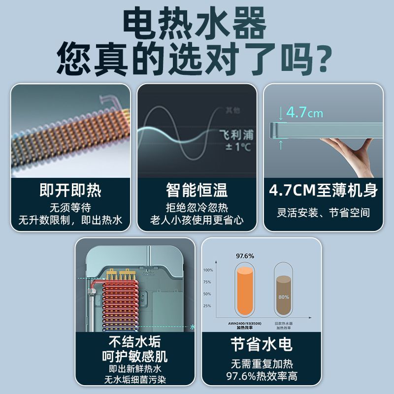 【厨房热水用不停】飞利浦即热式电热水器洗碗洗菜小型热水器家用
