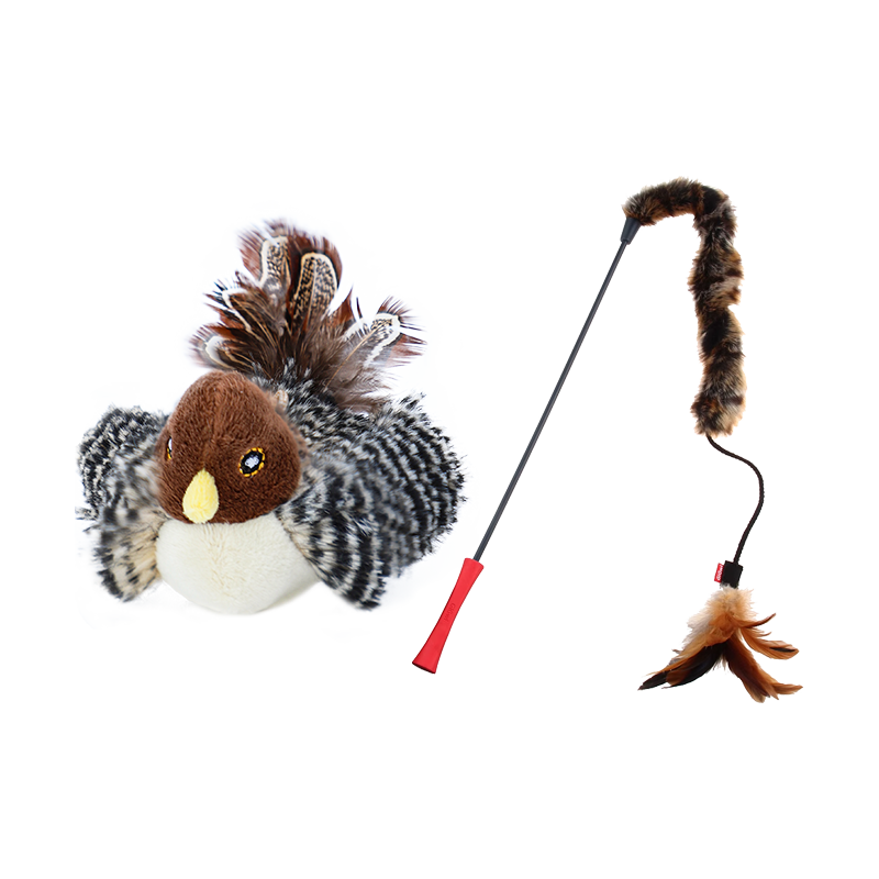 贵为2件套猫玩具发声小鸟+贵为魔力长毛绒逗猫棒