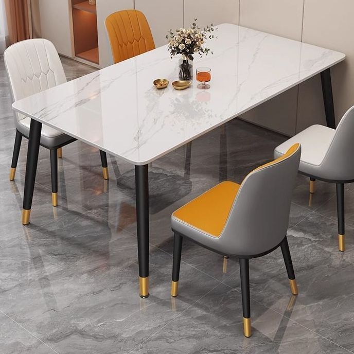 小户型亮光岩板餐桌家用饭桌子客厅餐桌加厚加固长方形餐桌岩板桌