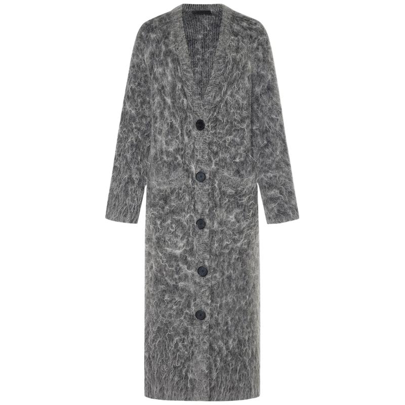 MOCO毛衣外套手工拉毛软糯含马海毛绵羊毛长款针织开衫摩安珂