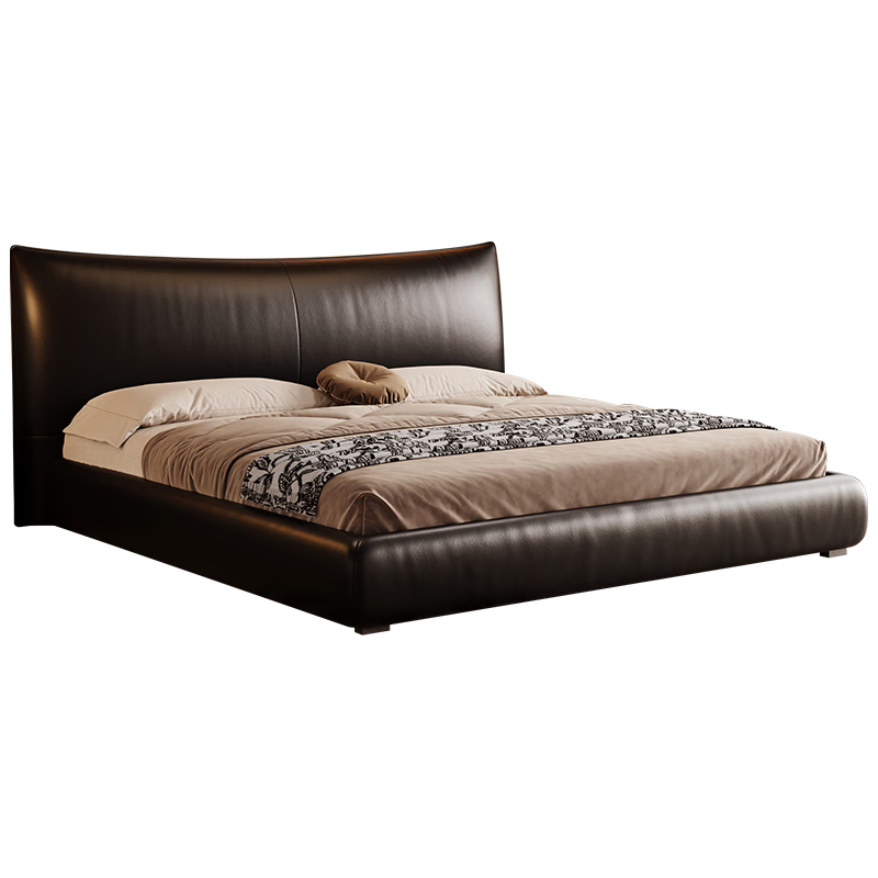 卡尔适真皮床主卧高端大气现代简约储物黑色意式极简双人香奈儿床 框架床【高密榉木架】 【S+级进口纳帕头层皮】1.