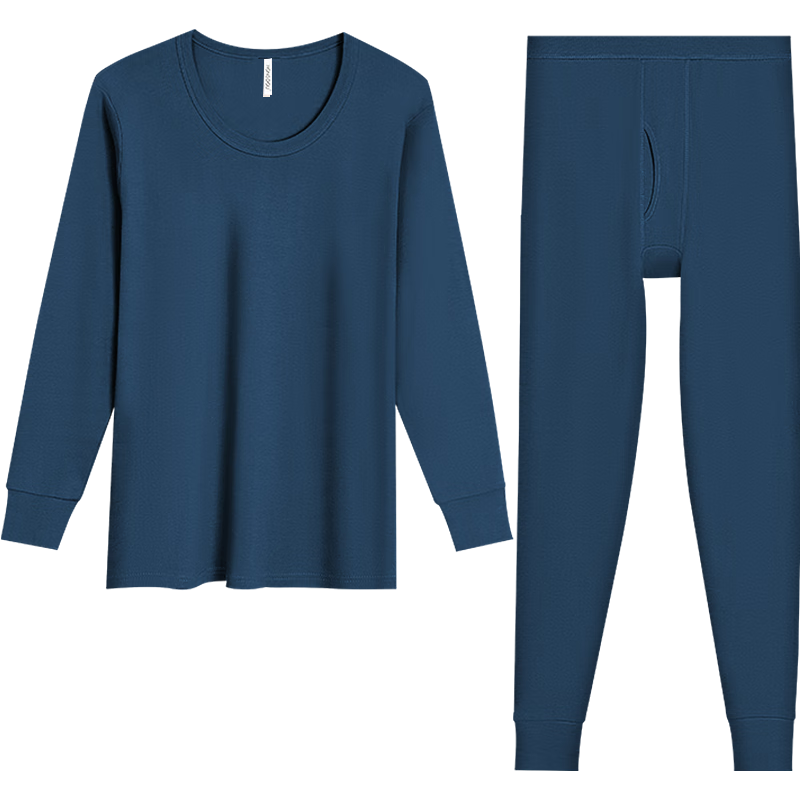 红豆（Hodo）秋冬内衣全棉保暖内衣圆领秋衣秋裤打底内衣套装 男士琉璃蓝 170/95(L)