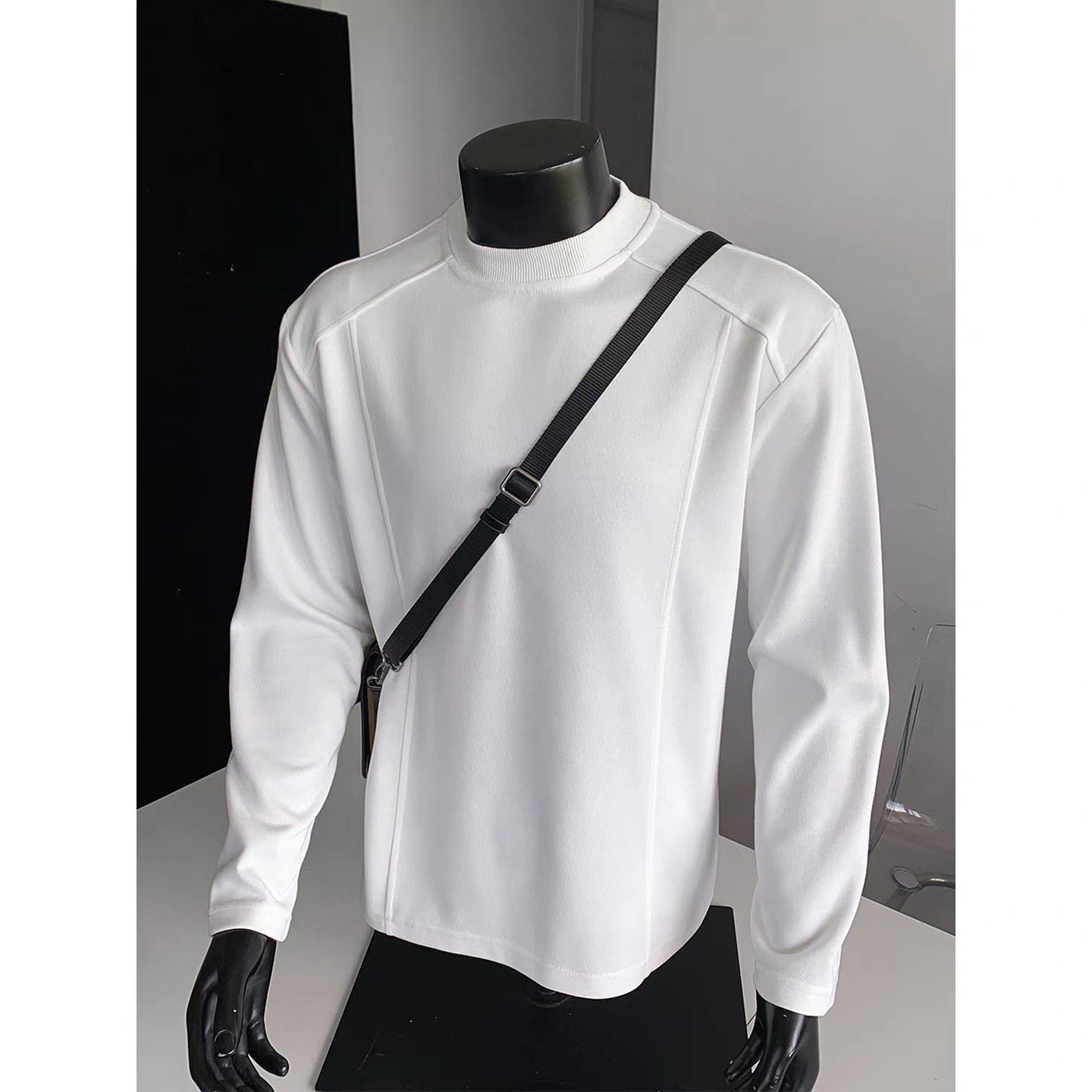 cleanfit重磅圆领卫衣男秋季潮牌美式正肩长袖t恤宽松内搭打底衫