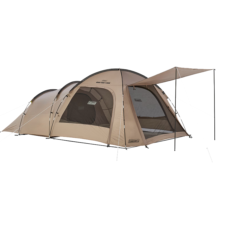 Coleman科勒曼野栖系列超大前厅双居室帐篷 户外露营防雨过夜一室一厅2-3人灰褐