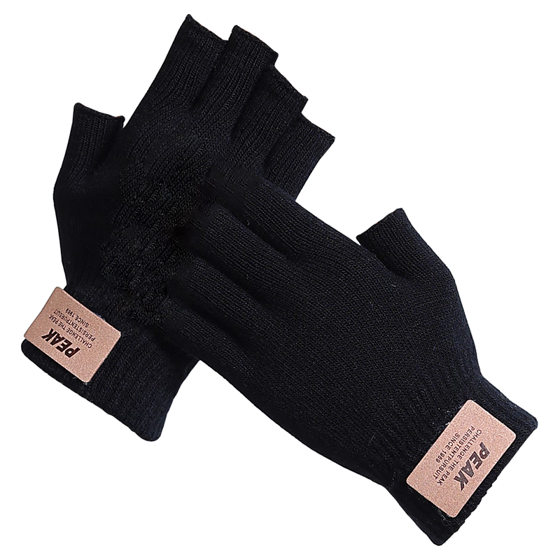 PEAK 匹克 冬季保暖针织毛线半指手套防寒户外骑行电动车防滑男款手套黑色