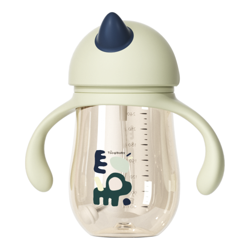 taoqibaby学饮杯鸭嘴杯PPSU宝宝吸管杯两用儿童水杯婴儿吸管奶瓶防摔 【套装款】 260ml 青芥绿+鸭嘴背带