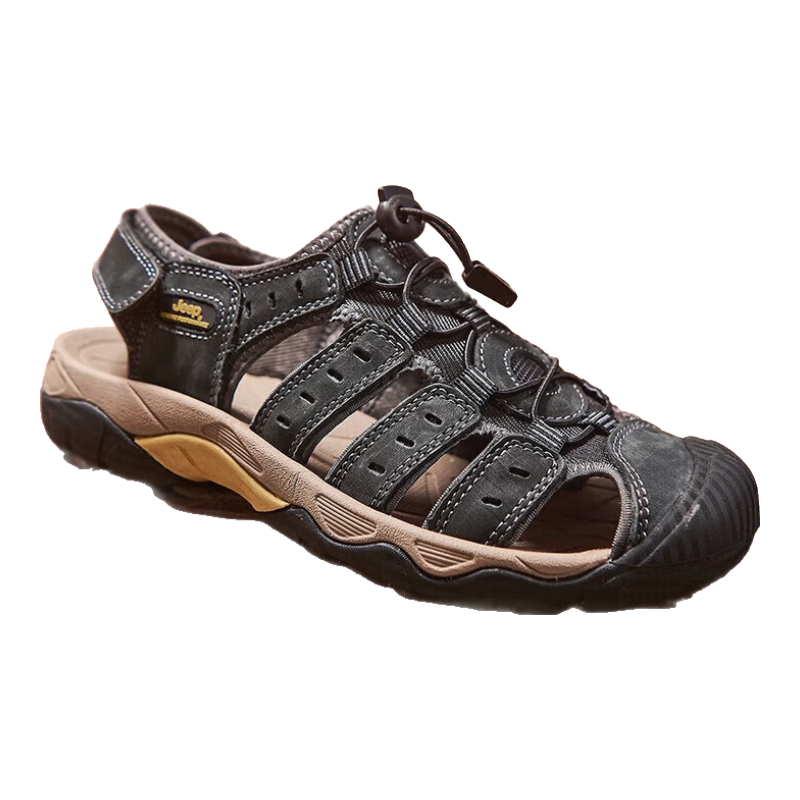 Jeep吉普2025新款夏季户外徒步免系带休闲凉鞋男轻便防撞防滑沙滩鞋 深灰(男款)