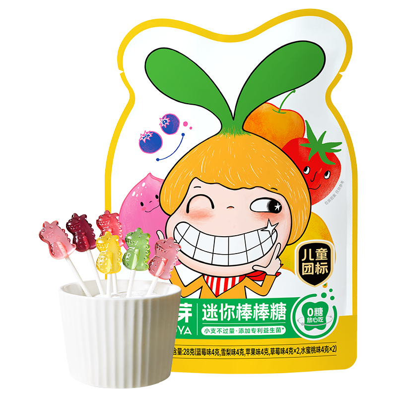 窝小芽 儿童零食mini棒棒糖（混合口味） 无糖休闲零食28g/袋