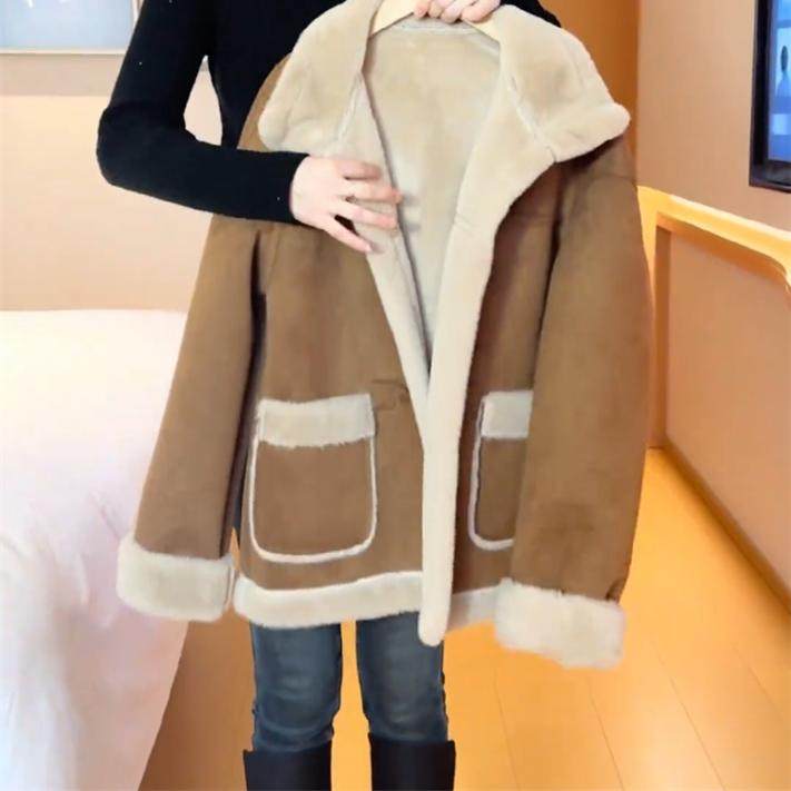 爆款皮毛一体羊羔毛加绒毛毛外套女装2025秋冬休闲加厚鹿皮绒棉衣