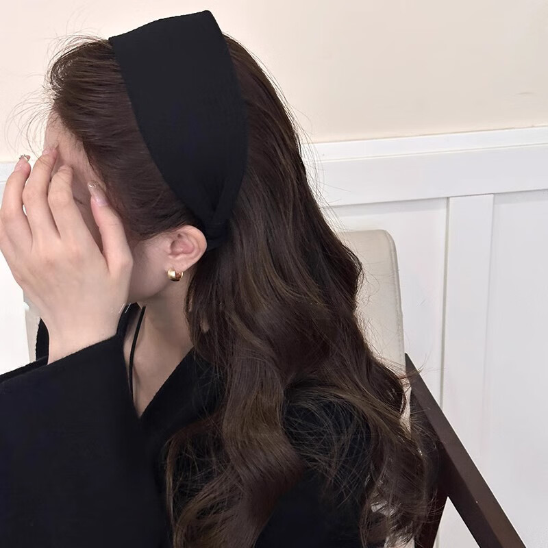 玖维娅易梦玲同款宽边发箍女2025发卡捆高颅顶针织头箍发带发饰 JYFG243针织宽边发箍黑色