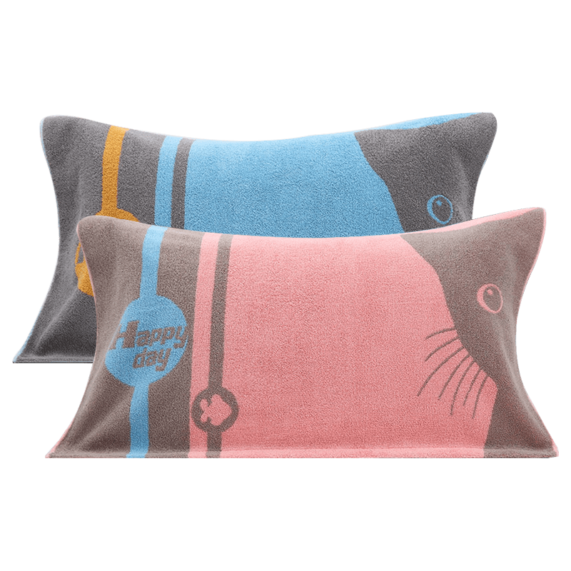 金号（KINGSHORE）纯棉枕巾情侣成人男女家用加厚欧式一对装单人卡通可爱全棉枕头巾 嗨皮猫红色1条