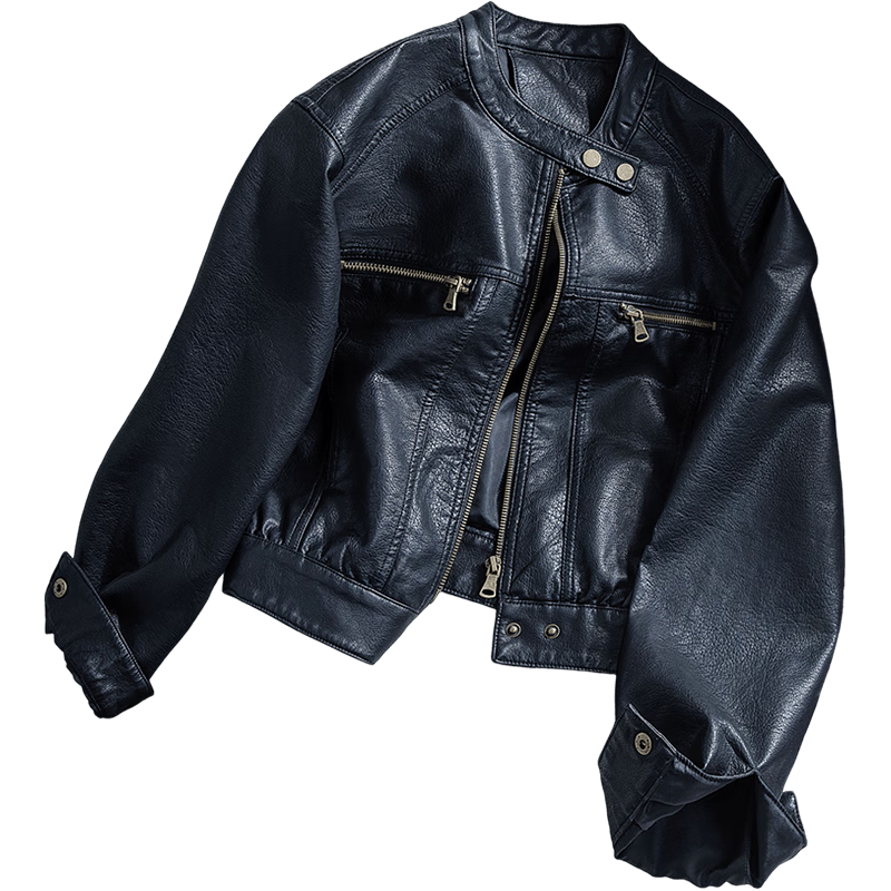 丝柏舍机车服短款皮衣外套女2025秋装新款小个子立领长袖上衣