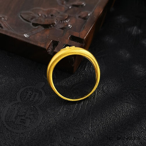 老庙黄金戒指古法实心固口高背花形面包戒足金女戒送老婆长辈生日礼物 17#约4.5g