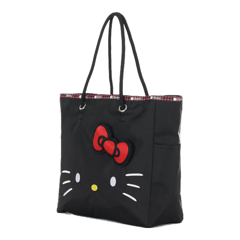 LeSportsac乐播诗HelloKitty系列黑色可爱凯蒂猫大单肩托特包 凯蒂猫刺绣头像超大版-黑底
