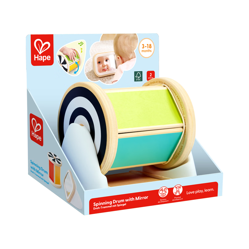 Hape蒙氏早教 婴幼儿益智玩具认知教具认识颜色 新生儿 蒙氏幼儿纺织鼓 3-18M