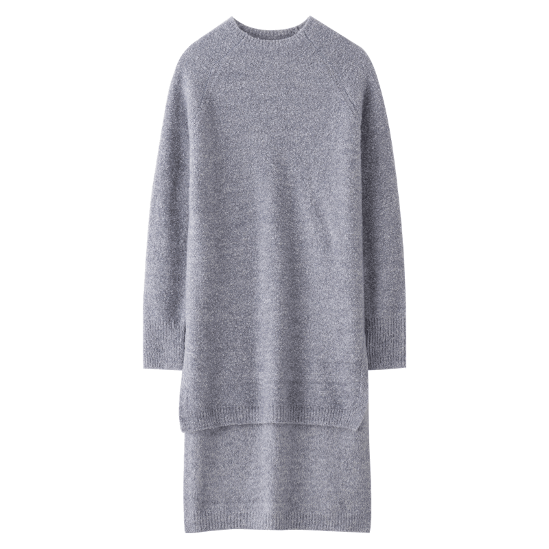 【含绵羊毛】春季半高领纯色休闲通勤长袖百搭针织女式连衣裙