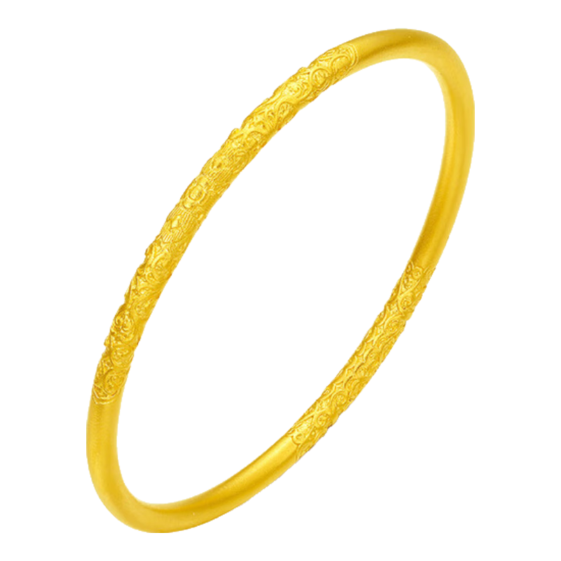 老凤祥卷草纹黄金手镯女士足金手镯实心金镯子 足金58#圈口约7.53g 速发